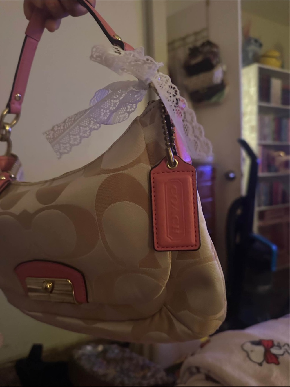 Vintage Coach Kristen Pink Trim Signature Jacquard Shoulder Bag - Picture 2 of 4